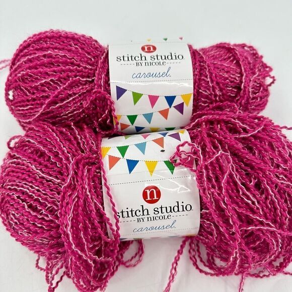 Stitch Studio by Nicole CAROUSEL Yarn Dark Pink White #14 Strawberry #2 Light - Picture 1 of 7